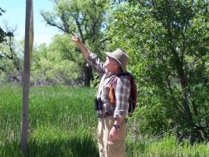 Don Bentley of Bentley Birdign Tours guiding a birding tour in Garden County, Nebraska